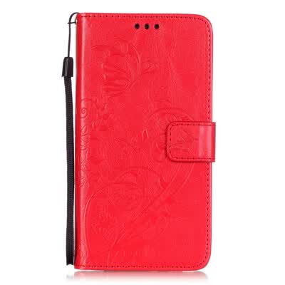 Red Flower Design PU Leather Flip Cover Wallet Card Holder Case for HUAWEI P9PLUS